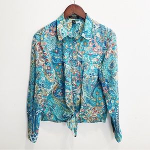 Lauren Ralph Lauren Floral Paisley Button Down Blouse Top L